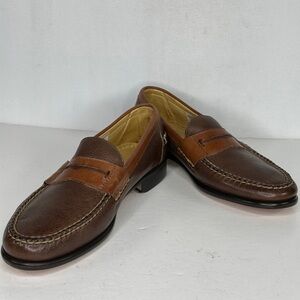 Tasso Elba Penny Loafers Two-tone Brown Pebble Leather Classic Vintage Sz 9